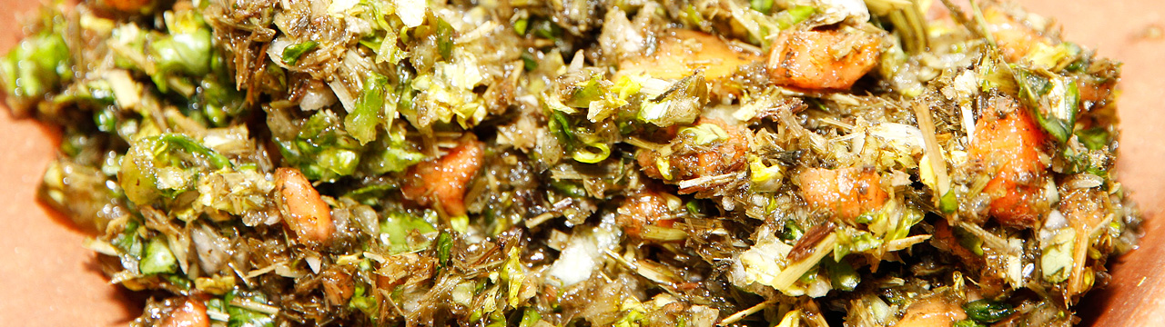 Papaya im Mix mit frischen Kräutern und angefeuchtetem Agrobs